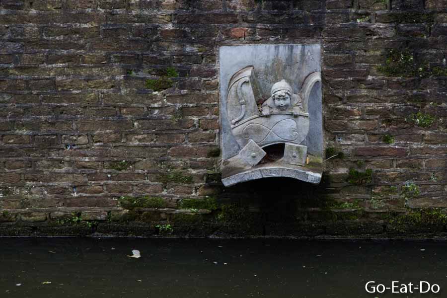 A canalside monument marking the birthplace of Dutch artist Piet Mondriaan, also spelt Mondrian, at Amersfoort in the Netherlands .