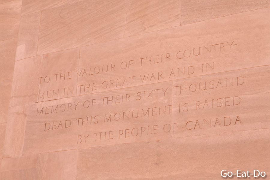 Inscription on the memorial at Vimy Ridge National Historic Site of Canada in northern France
