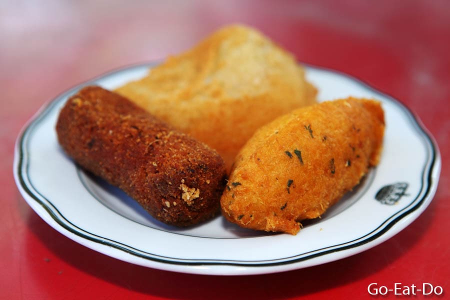 Petiscas served as tasty snacks in the Alfama district of Lisbon, Portugal