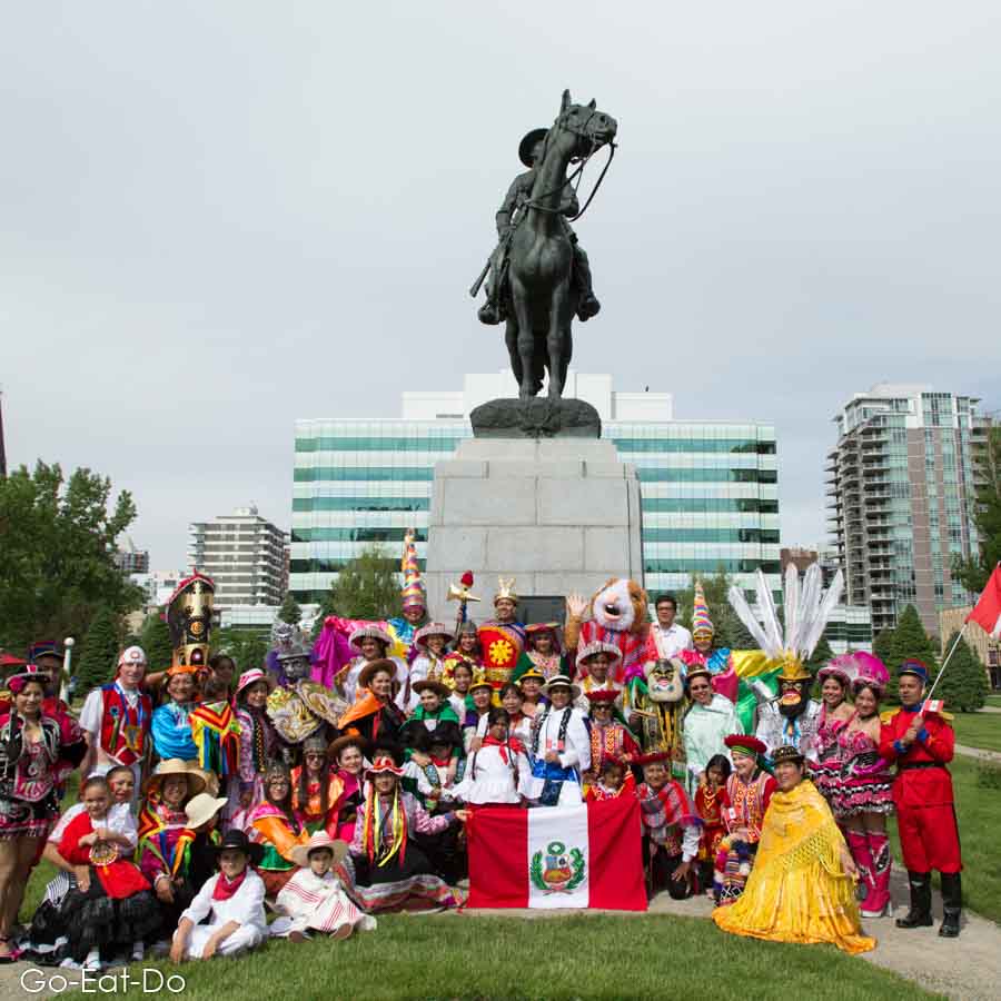 People of Peruvian origin at Calgary's Central Memorial Park during the Lilac Festival in Calgary, Alberta, Canada