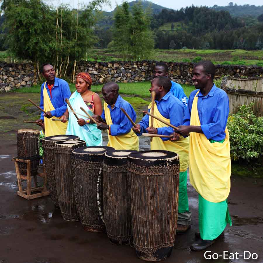 African drummers performing at Iby'lwacu Cultural Village in Rwanda