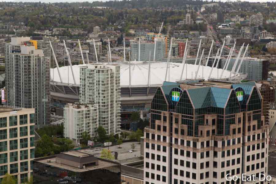 A view from the Vancouver Lookout. BC Place Stadium is the home of Vancouver Whitecaps FC.