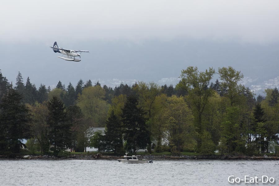 Float plane landing at Vancouver in British Columbia, Canada