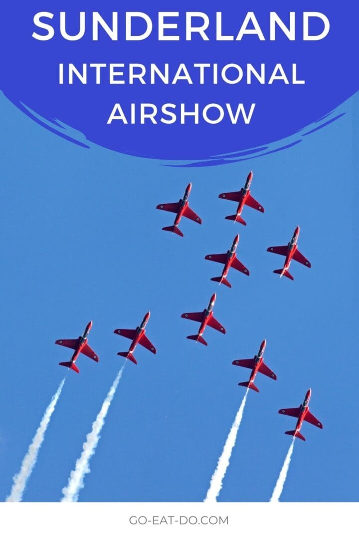 Pinterest pin for Go Eat Do about what to expect at Sunderland International Airshow, what to pack for a day out at the air show and how to get to Seaburn and Roker.