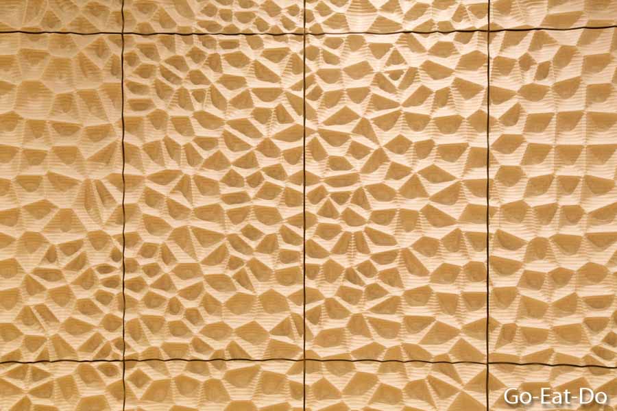 A wall textured to aid acoustics in the concert hall at the Elbphilharmonie in Hamburg, Germany
