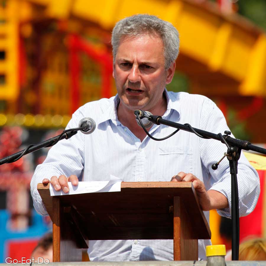 South Shields-born journalist Kevin Maguire speaking at the 2013 Durham Miners' Gala.