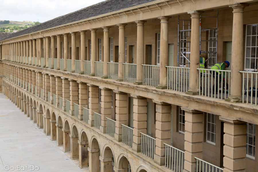 Workers put the finishing touches to renovations at the Piece Hall in Halifax, West Yorkshire