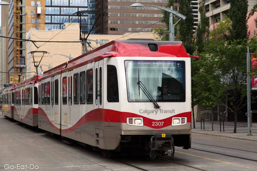 A Calgary Transit tram in Calgary, Alberta, Canada