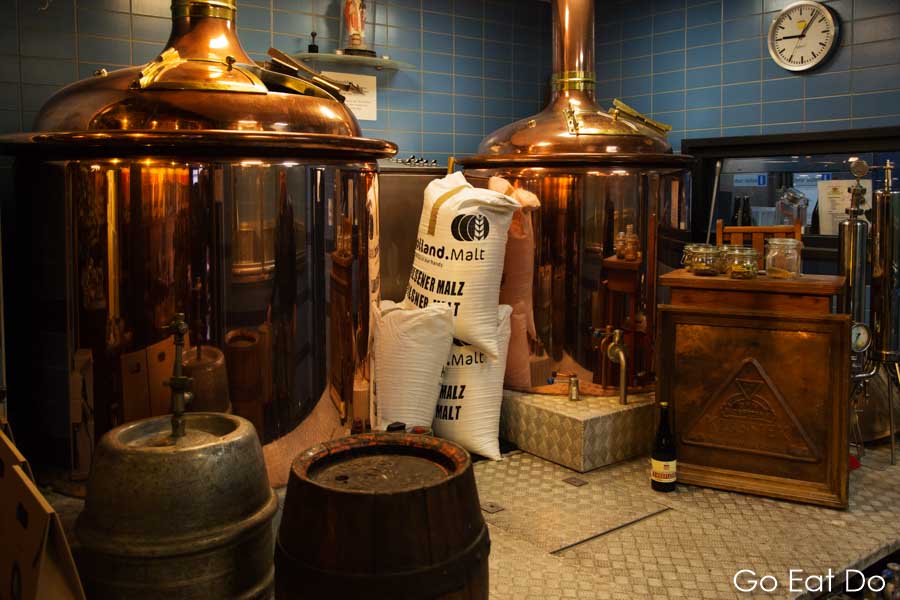 Malt and mash tanks at the Drie Hoefyzers microbrewery in Breda, the Netherlands