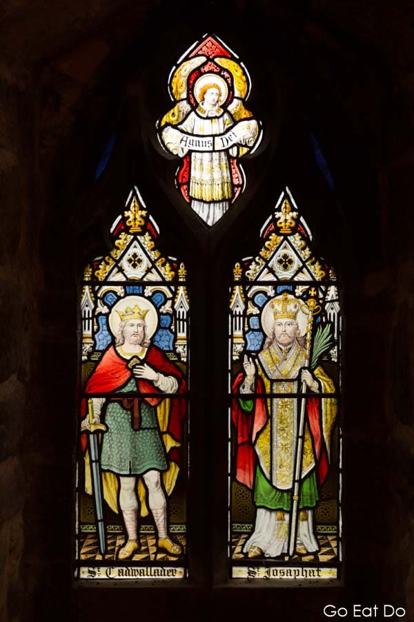 A stained glass window in Langley Castle, dedicated to the restorers of the medieval fortification.