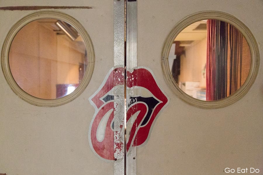 The Rolling Stones' lips and tongue logo, on the door of their former mobile recording studio.