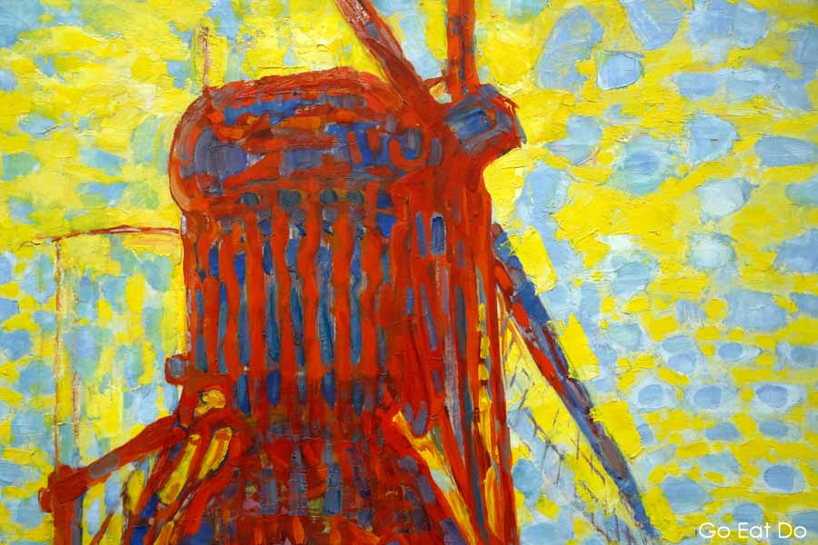 Windmill painted by the Dutch artist Piet Mondrian displayed at the Gemeentemuseum in The Hague, the Netherlands