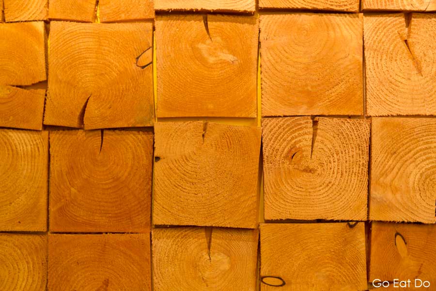 Wooden textures on a wood wall at Brasserie Midi in Groningen, the Netherlands