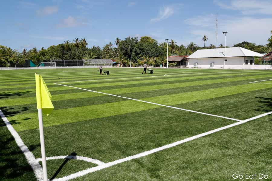 Full-size synthetic football (soccer) pitch at the Bandos Maldives resort