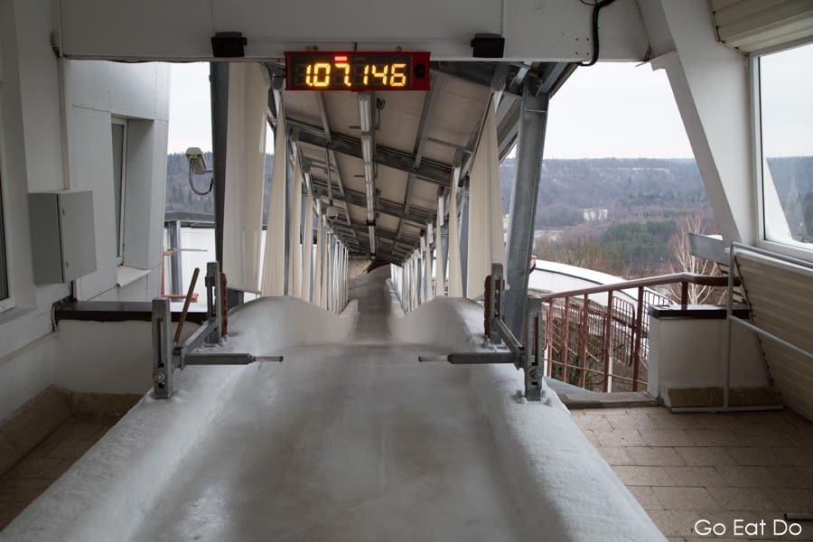 Clock at the start of the Sigulda Bobsleigh and Luge Track in Estonia