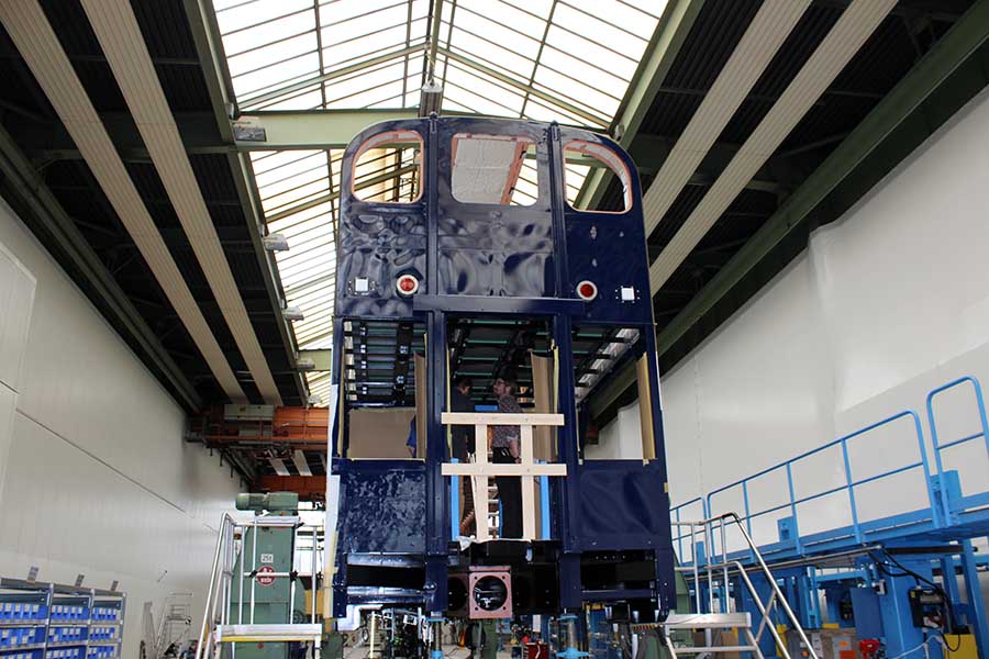 New Rocky Mountaineer GoldLeaf Service car in the Stadler workshop in the Reinickendorf district of Berlin, Germany.