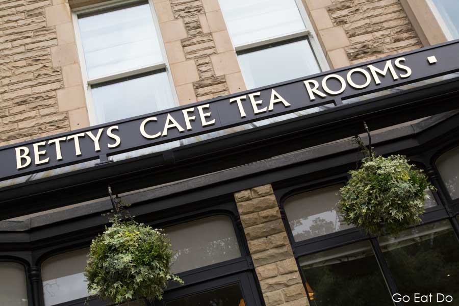 Sign for Bettys Cafe Tea Rooms in Harrogate, England.