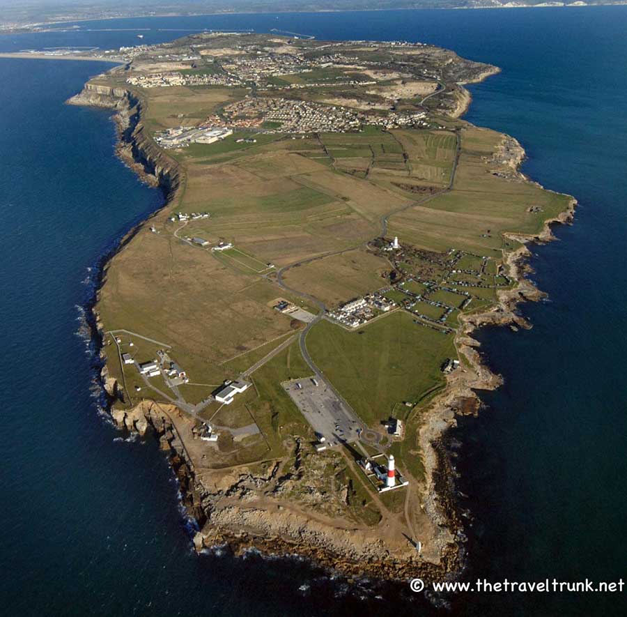Aerial view of Portland, an island made of Portland stone in Dorset, England