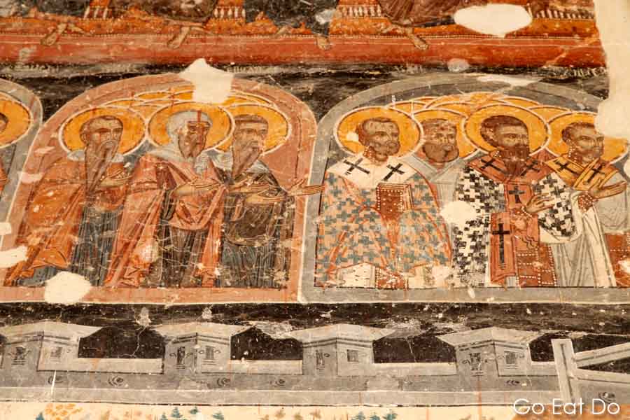 Saints on an Orthodox Fresco at the Krušedol Monastery at Fruška Gora in Serbia