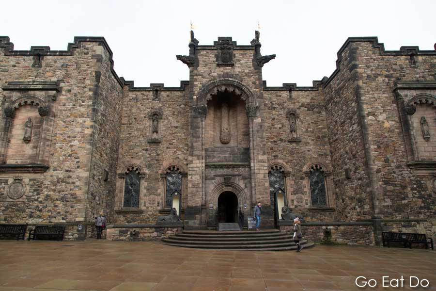 Facade of the Scottish National War Memorial at Edinburgh Castle in Edinburgh, Scotland
