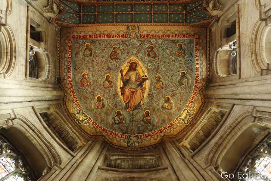 Depiction of Jesus Christ and his disciples above the altar in Peterborough Cathedral