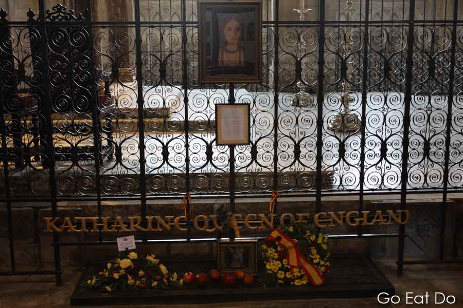Tomb of Katherine of Aragon, wife of King Henry VIII, at Peterborough Cathedral in England