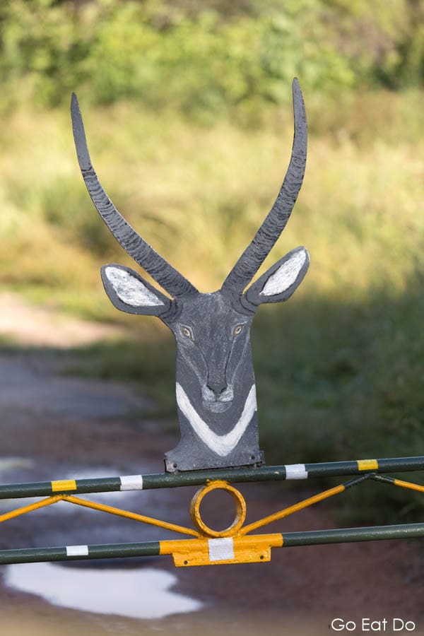 Antelope figure on the main gate at Hwange National Park one of the highly rated game parks in Zimbabwe.