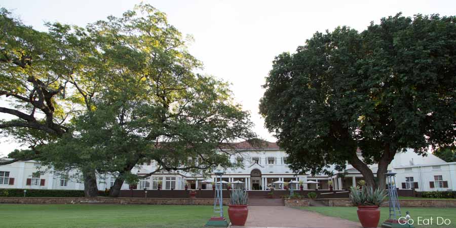 Garden terrace of the Victoria Falls Hotel in Zimbabwe