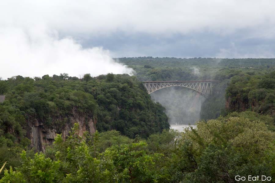 Victoria Falls Bridge crosses the River Zambezi on border of Zimbabwe and Zambia