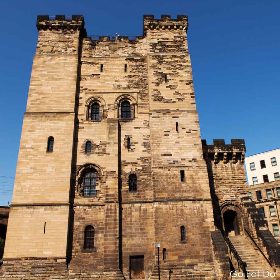 Keep at Newcastle Castle on a sunny, blue sky day in Newcastle upon Tyne