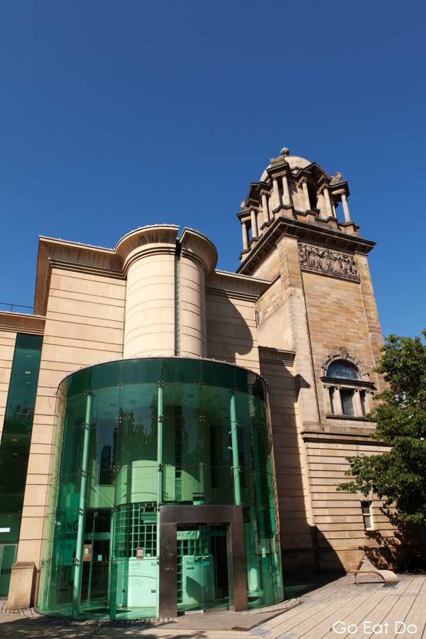 The Laing Art Gallery under a blue sky on a sunny day in Newcastle upon Tyne