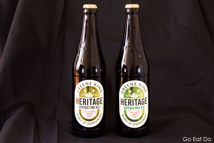 Bottle of Vintage Fine Ale and Suffolk Pale Ale beer from the Greene King Heritage Chevallier Series