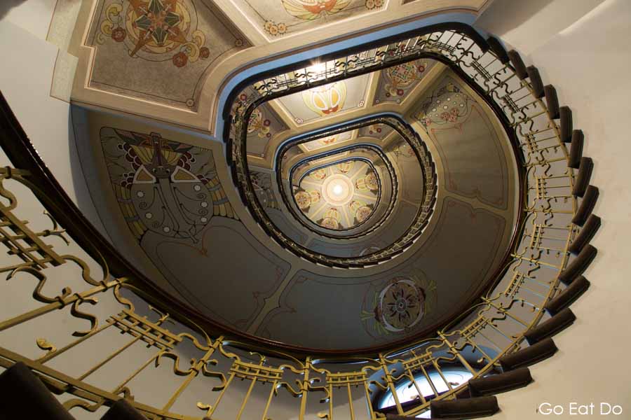 Spiraling staircase by the Art Nouveau Museum in Riga, Latvia