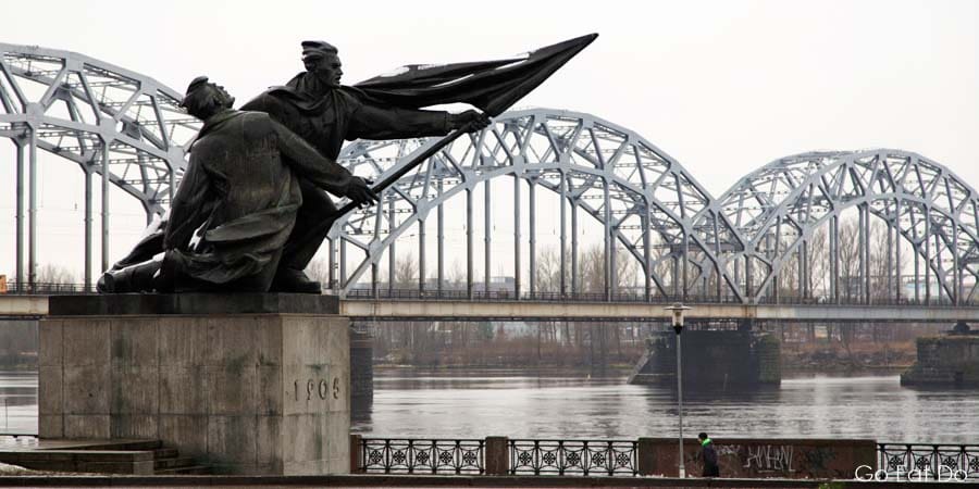 Memorial to the Bloody Sunday massacre in St Petersburg by the banks of the River Daugava in Riga, Latvia