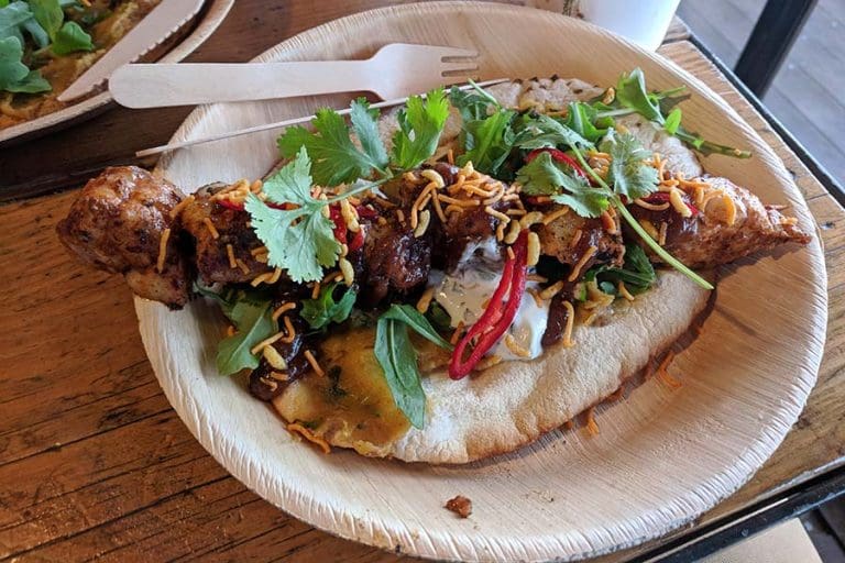 Monkfish kebab served on freshly baked bread at Riley’s Fish Shack in