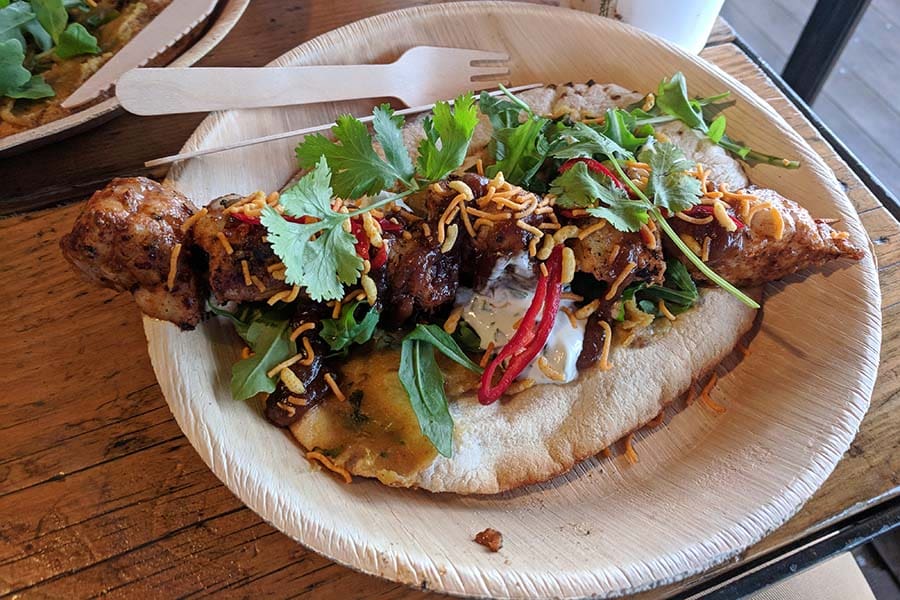 Monkfish kebab served on freshly baked bread at Riley's Fish Shack in Tynemouth, England