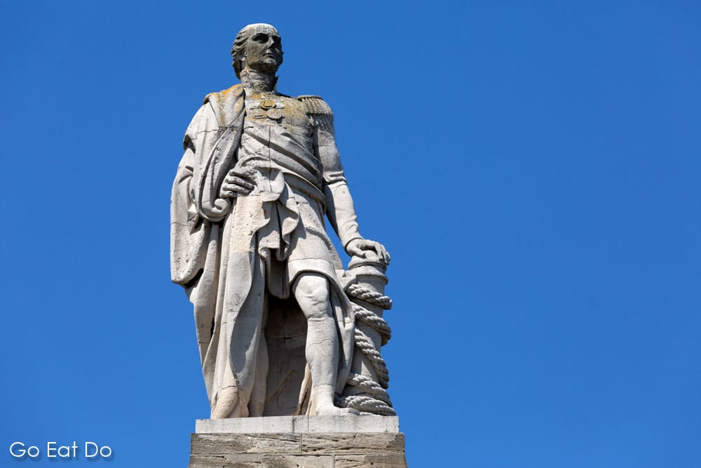 Statue of naval commander Admiral Lord Collingwood, played a key role in the Battle of Trafalgar, at Tynemouth, England