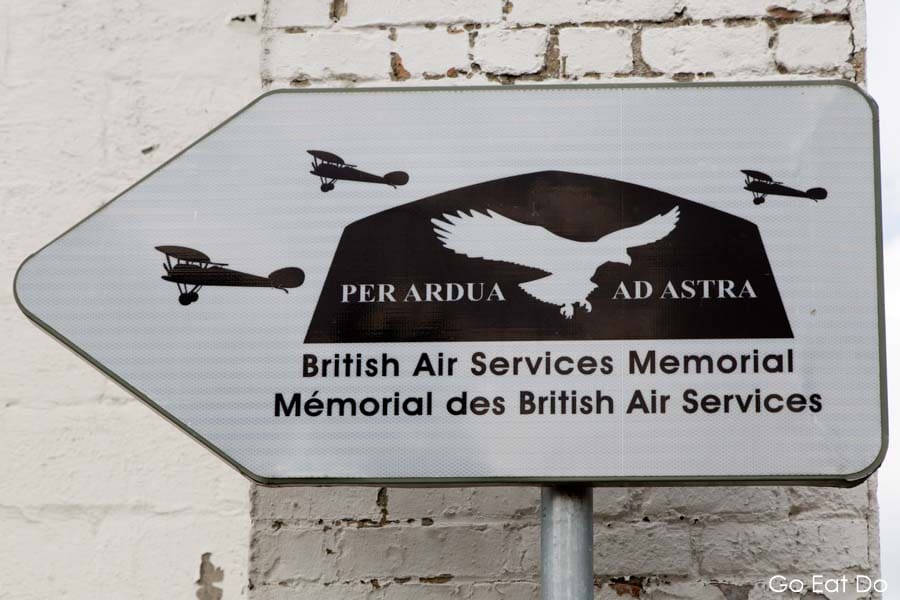 Sign for the British Air Services Memorial at Longueness in France.