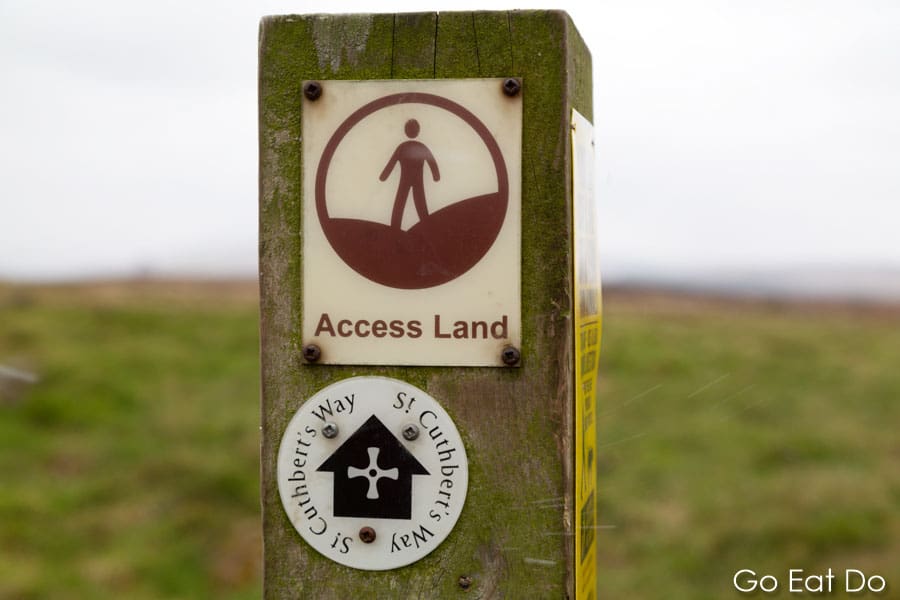 Signpost on St Cuthbert's Way in the Cheviot Hills of Northumberland, northeast England