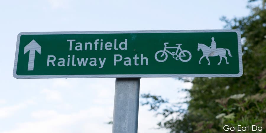 Sign for Tanfield Railway Path, with a cycle path and bridle path, in Gateshead in northeast England