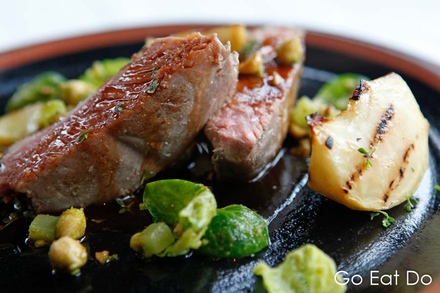 Traditional Icelandic cuisine, lamb and vegetables, served at the Blue Lagoon's Lava Restaurant