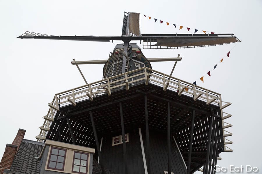 Looking up at De Adriaan windmill (Molen de Adriaan) in Haarlem, the Netherlands.