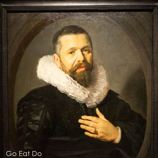 Frans Hals' Portrait of a Beared Man with a Ruff displayed at the Frans Hals and the Moderns exhibition at the Frans Hals Museum in Haarlem, the Netherlands