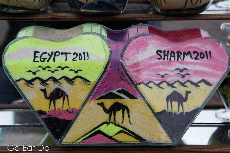 Souvenirs depicting camels are sold in Sharm el Sheikh.