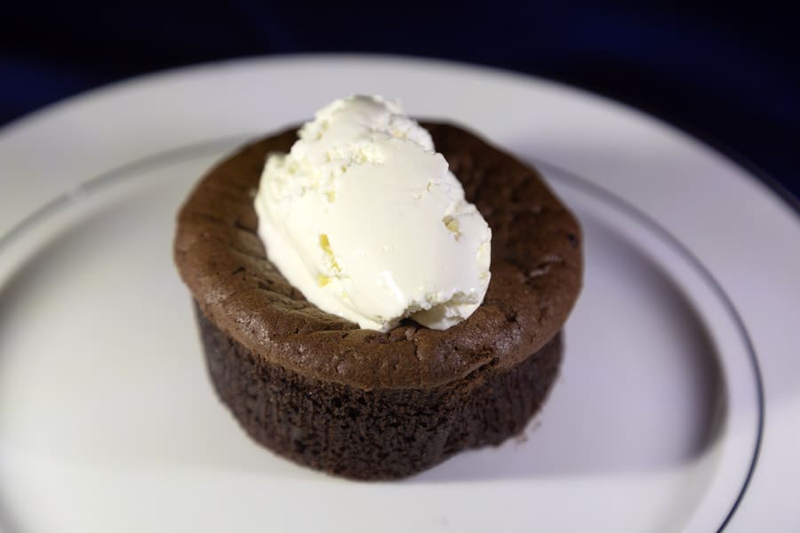 Warm chocolate fondant topped with clotted brandy cream.