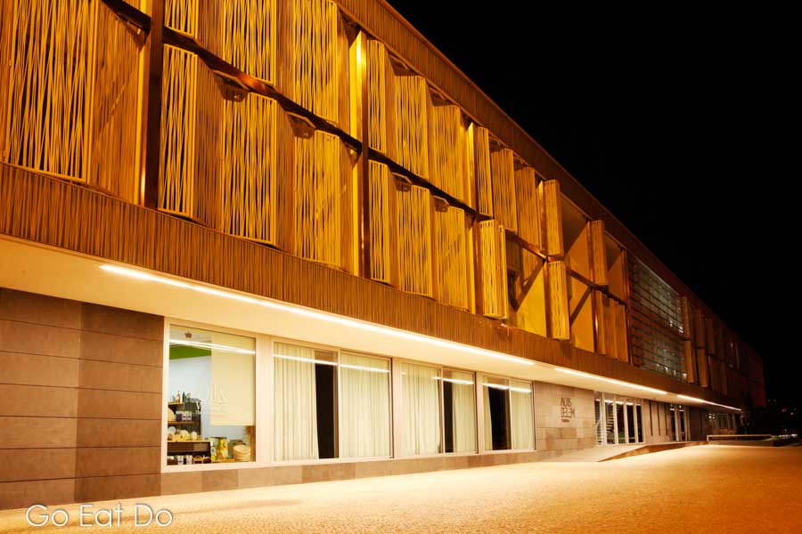 Facade of luxury Altis Belem Hotel and Spa at night in the Belem district of Lisbon, Portugal