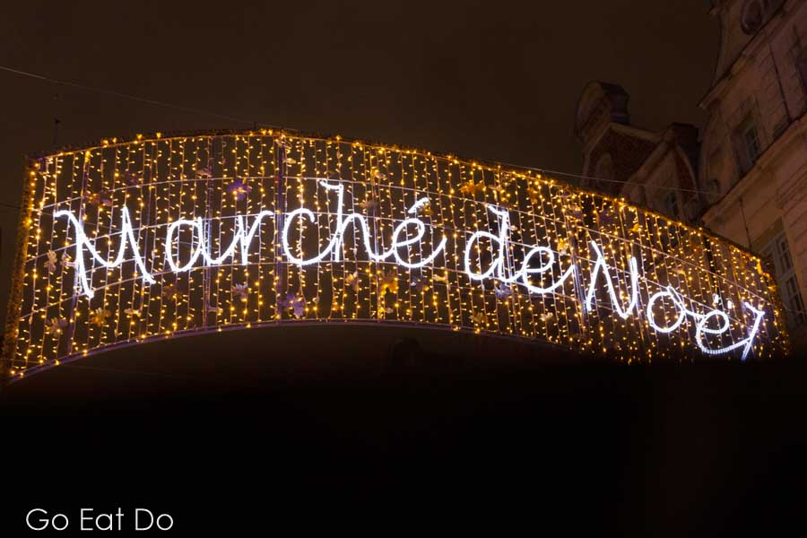 Signs to the Marché de Noël, the Christmas market in Arras, France