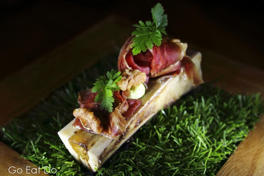 Bone marrow with Bellota and Pata Negra ham, one of Belgian chef Lieven Looten's creative dishes.