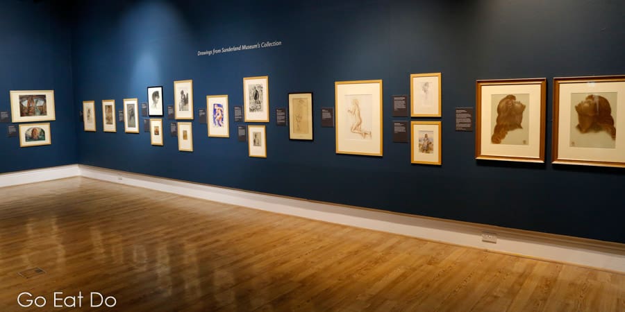 Artworks from the Sunderland Museum collection displayed in the same room art works by Leonardo da Vinci.