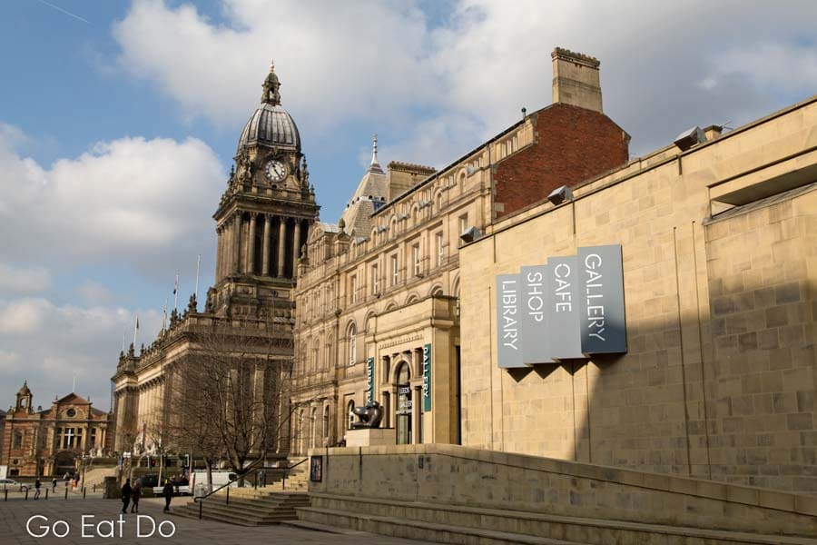 Facades of Leeds Art Gallery and Leeds City Library on the Headrow in Leeds, West Yorkshire